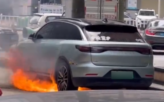 一零跑汽车路边自燃：底盘突然爆出明火！