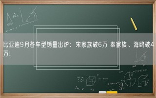 比亚迪9月各车型销量出炉：宋家族破6万 秦家族、海鸥破4万！