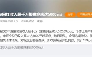 500万粉丝网红收入超千万：申报个税竟未达5000元起征点 偷税121万元！