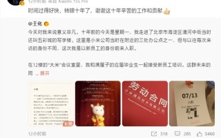王化晒入职小米10周年纪念：雷军亲自感谢！