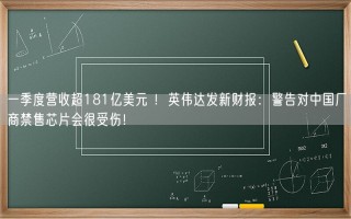 一季度营收超181亿美元 ！英伟达发新财报：警告对中国厂商禁售芯片会很受伤！