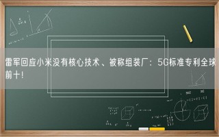 雷军回应小米没有核心技术、被称组装厂：5G标准专利全球前十！