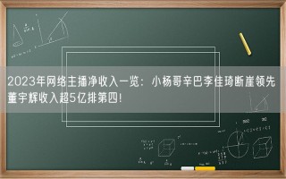 2023年网络主播净收入一览：小杨哥辛巴李佳琦断崖领先 董宇辉收入超5亿排第四！