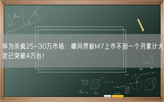 华为杀疯25-30万市场：曝问界新M7上市不到一个月累计大定已突破4万台！