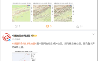 新疆阿合奇发生5.8级地震 多地网友称震感明显!