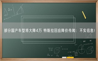 部分国产车型将大降4万 特斯拉回应降价传闻：不实信息！