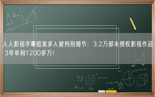 人人影视字幕组案多人被判刑细节：3.2万部未授权影视作品 3年牟利1200多万！