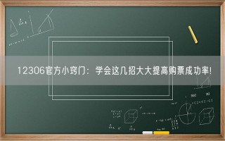 12306官方小窍门：学会这几招大大提高购票成功率!