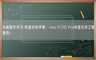 功能看齐华为 性能对标苹果：vivo X100 Pro有望支持卫星通信！