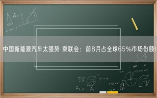 中国新能源汽车太强势 乘联会：前8月占全球65%市场份额！