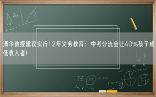 清华教授建议实行12年义务教育：中考分流会让40%孩子成低收入者！