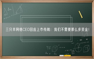 三只羊网络CEO回应上市传闻：我们不需要那么多资金！