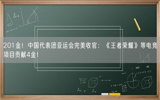 201金！中国代表团亚运会完美收官：《王者荣耀》等电竞项目贡献4金！