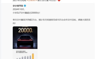 小米SU7单月交付首次突破2万台：预计本月提前完成10万台全年交付目标！