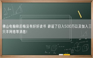 佛山电翰称后悔没有好好读书 辟谣了日入500万以及加入三只羊网络等消息！