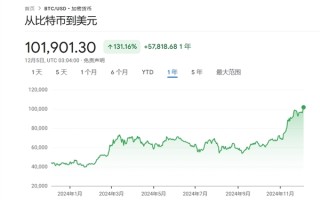 历史首次：1比特币价格突破10万美元!