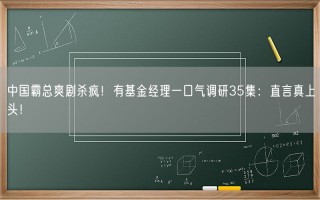 中国霸总爽剧杀疯！有基金经理一口气调研35集：直言真上头！