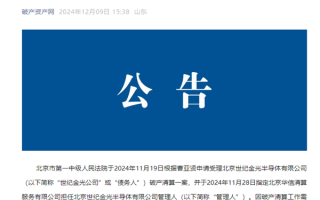 成立14年、负债超5亿元：知名半导体企业世纪金光破产清算！