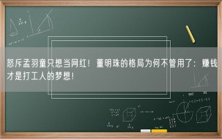 怒斥孟羽童只想当网红！董明珠的格局为何不管用了：赚钱才是打工人的梦想！