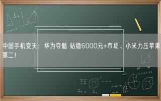 中国手机变天：华为夺魁 站稳6000元+市场、小米力压苹果第二！