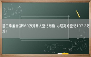 前三季度全国569万对新人登记结婚 办理离婚登记197.3万对！