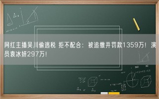 网红主播吴川偷逃税 拒不配合：被追缴并罚款1359万！演员袁冰妍297万！