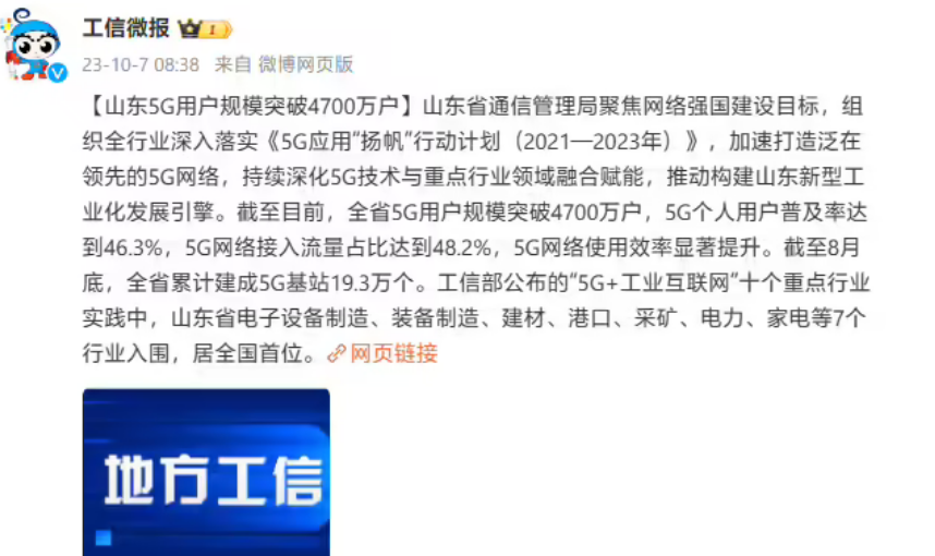 山东 5G 用户规模突破 4700 万户，全省个人用户普及率 46.3%！-第1张图片